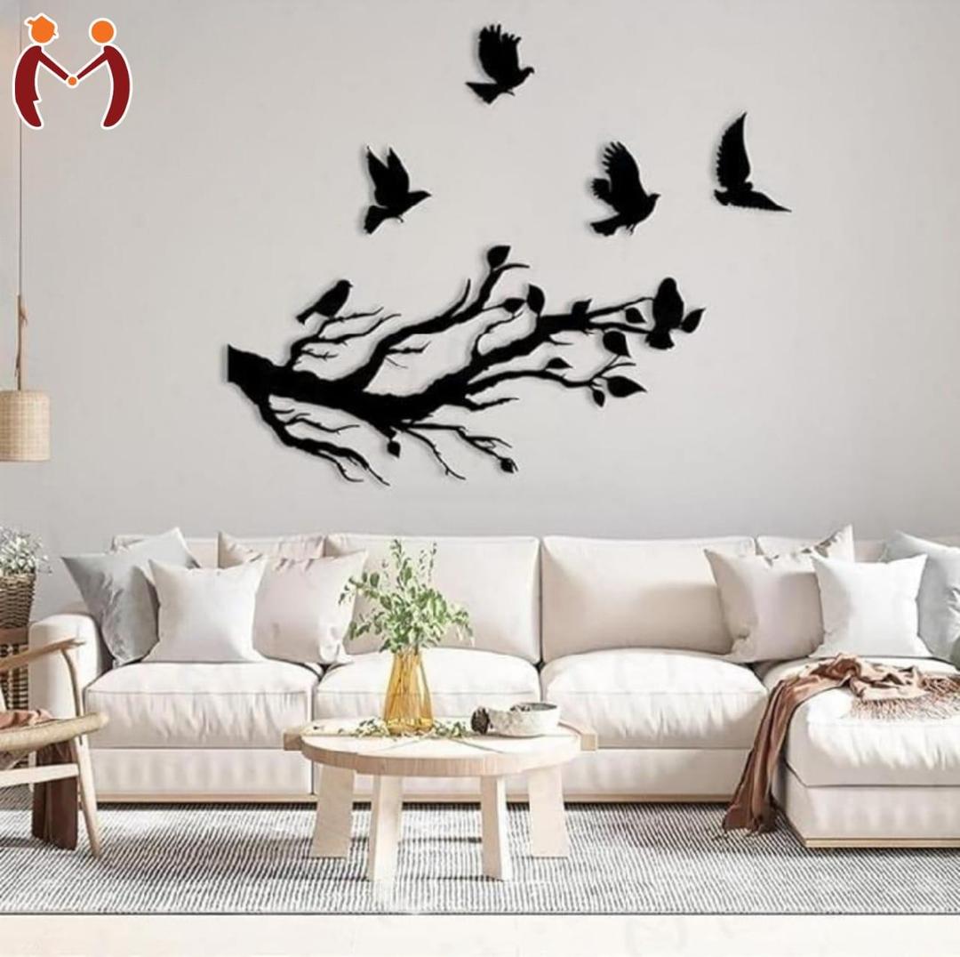 Flying Birds Wooden Wall Art Black 3D Decor